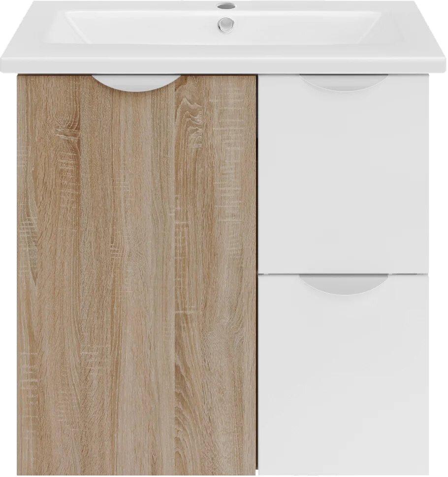 Тумба с раковиной ASB-Mebel Лавре 60 подвесная 60 см из фарфора с ящиками белая прямоугольная в современном стиле