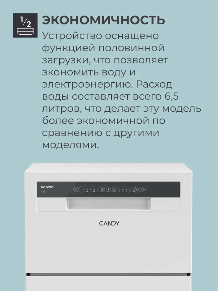 Посудомоечная машина Candy "CP 6F51LW-08" белая 6 комплектов расход воды 6.5л 1 корзина