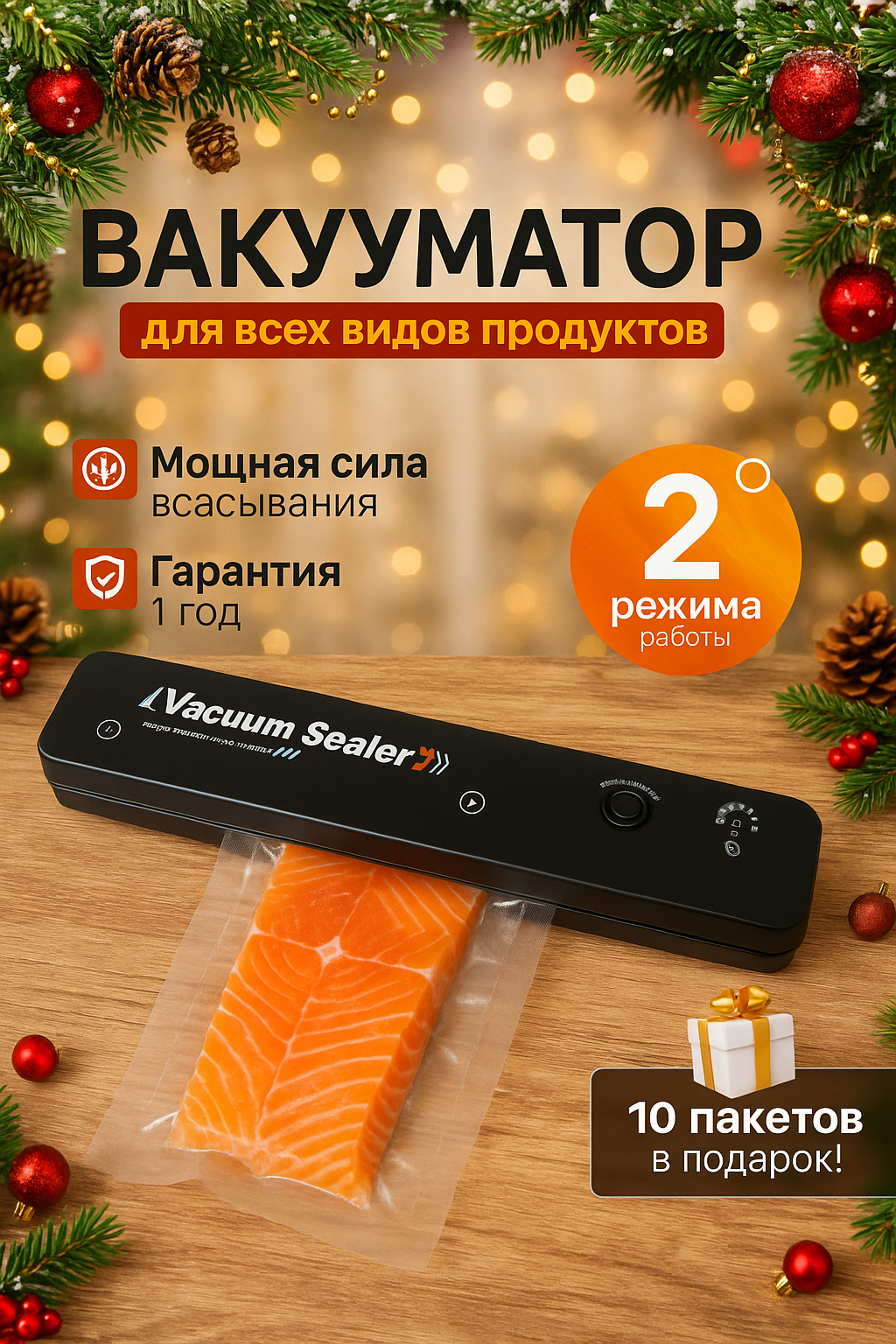 Вакуумный упаковщик Запайщик пакетов Вакууматор для продуктов Упаковщик пакетов черный