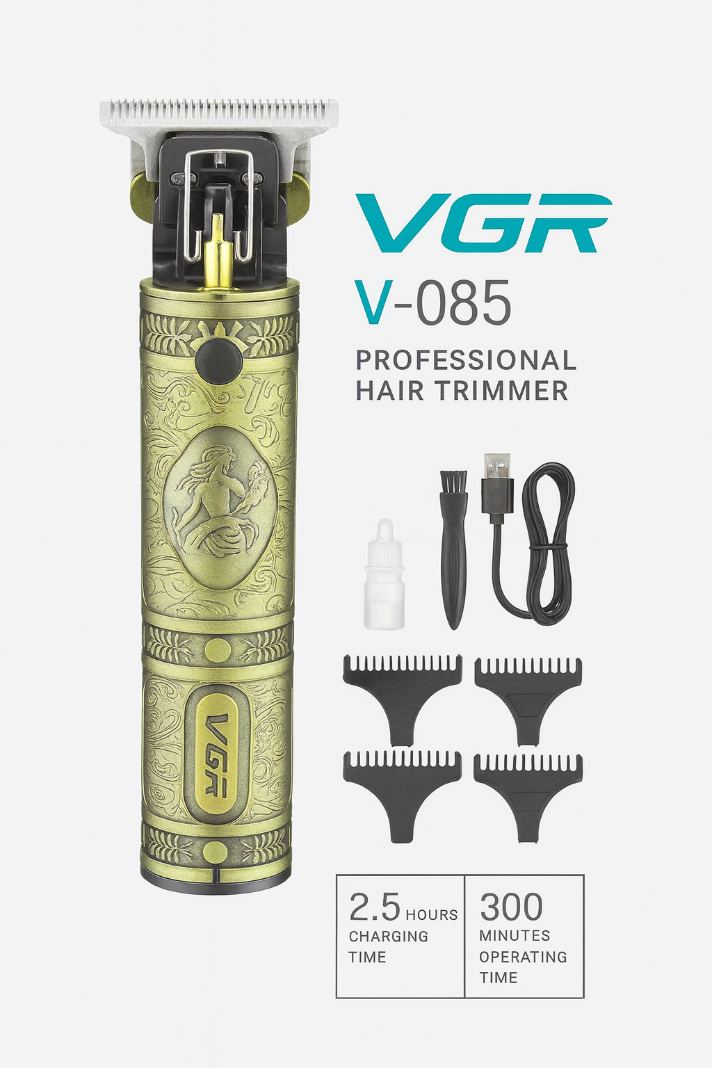 Профессиональный триммер VGR V-085 — 1500 мАч, зарядка через USB, лезвия из нержавеющей стали