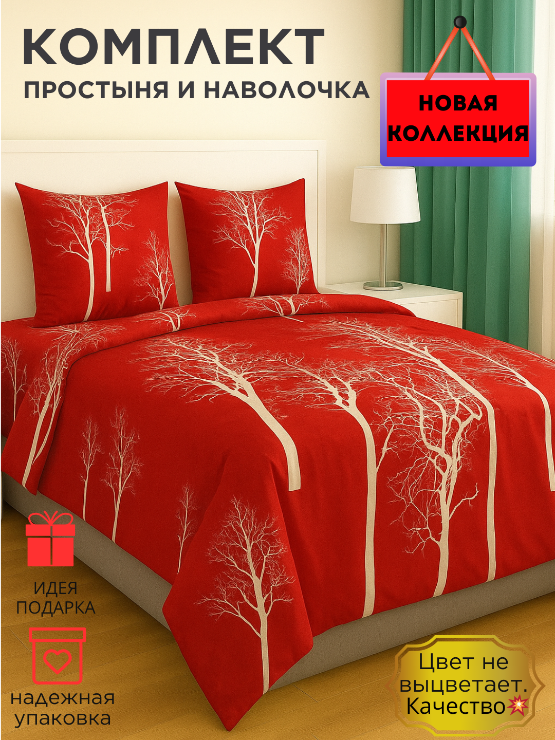 Постельное белья: "Простыня и наволочка" размер евро стандарт, цвет не выцветает