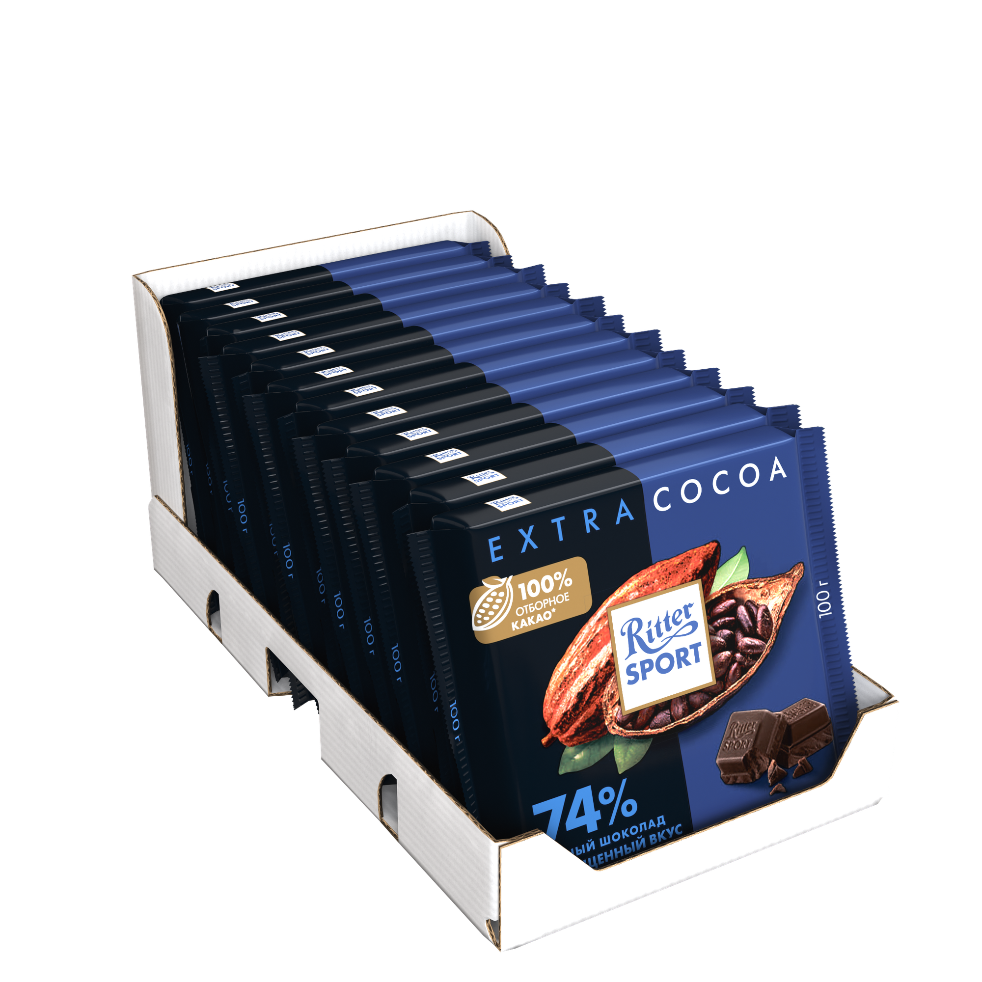 Шоколад Ritter Sport EXTRA COCOA темный из Перу 74% какао, 100г, 12 уп.