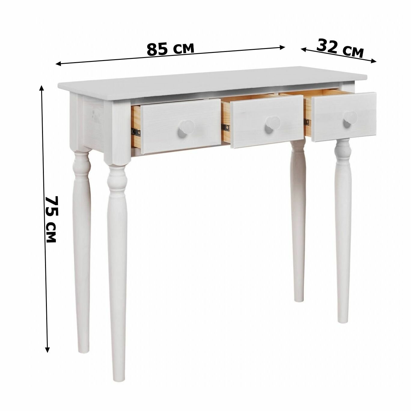 фото Консоль в прихожую Консолеа-3 из массива сосны 85*32*75 см белый воск