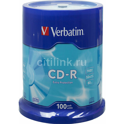 Оптический диск CD-R VERBATIM 700Мб 52x, 100шт, cake box [43411] диск cd r verbatim 43439