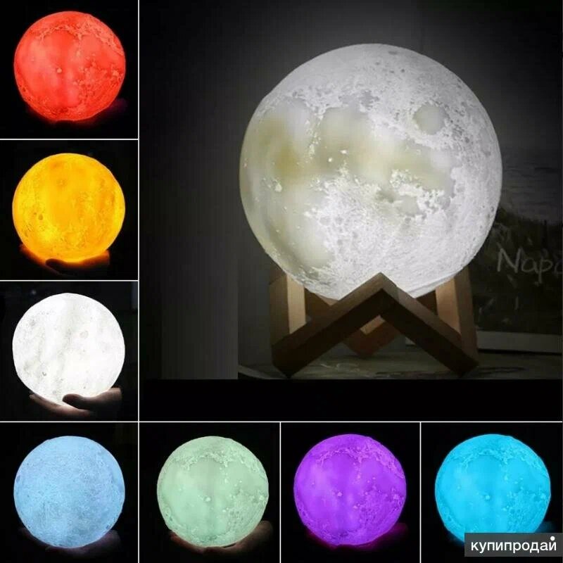Светильник-ночник 3D шар Луна , на деревянной подставке с пультом управления, 15 см - фотография № 20
