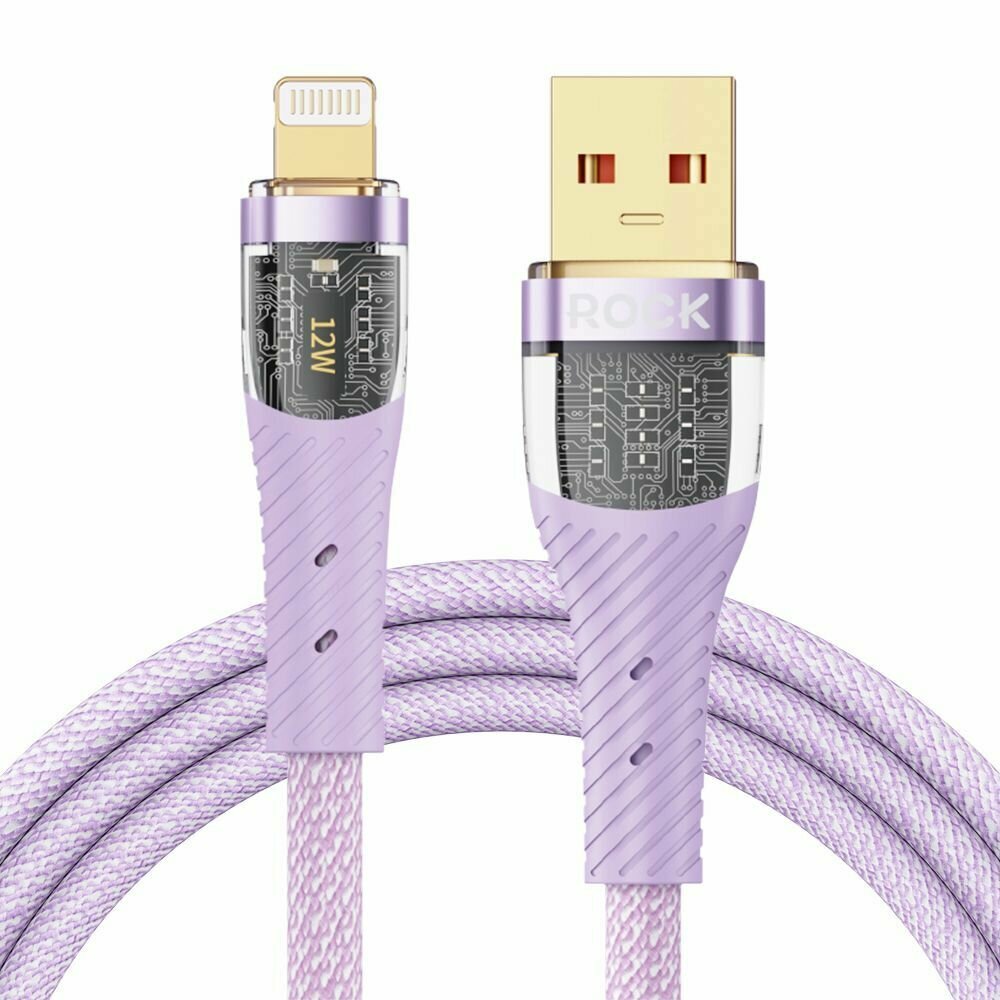 Кабель ROCK Lightning Series Fast Charge Data USB to Lightning Cable для iPod, iPhone, Android iPad фиолетовый