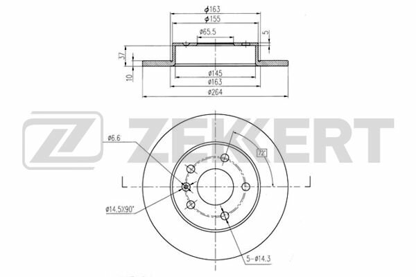 Диск тормозной Opel Astra G, H 98-, Zafira A, B 99-, Meriva A, B 03- задний 264 х 10 Zekkert