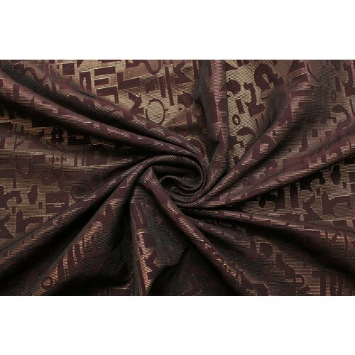 Ткань Жаккард-перламутр медно-шоколадно-бордовые буквы, ш146см, 0,5 м