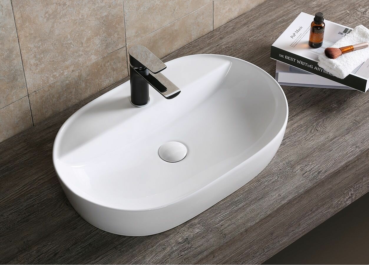 фото Раковина Cerutti SPA CR0074 накладная, белая, овальная, с отверстием под смеситель 600х400х120