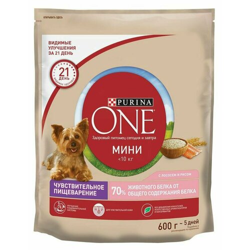 Сухой корм для собак Purina ONE с лососем и рисом, 600 г, 3 шт