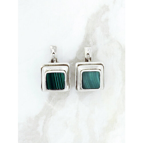 Серьги НЕВСКИЙ-Т, серебро, 925 проба, малахит, длина 1.4 см, зеленый, серебряный