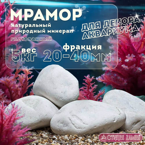 Камни декоративные Мрамор для аквариума / для декора/ для дома / для цветов / для творчества 5 кг. (фракция 20-40 мм.)