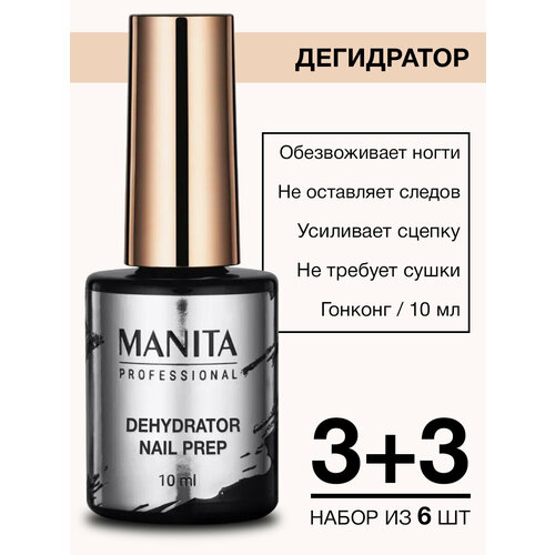 Дегидратор для ногтей и гель-лака Manita Nail Prep обезжириватель с кисточкой, 10 мл - 6 шт.