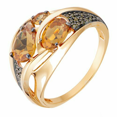 Кольцо АЛЕКСАНДРА, красное золото, 585 проба, фианит, гранат, размер 17.5 sokolov кольцо из золота с гранатами и фианитами 715144 размер 18