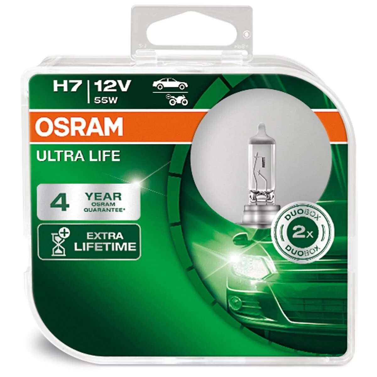 Лампа галогенная Osram H7 Ultra Life 12V 55W, 2шт, 64210ULT- HCB