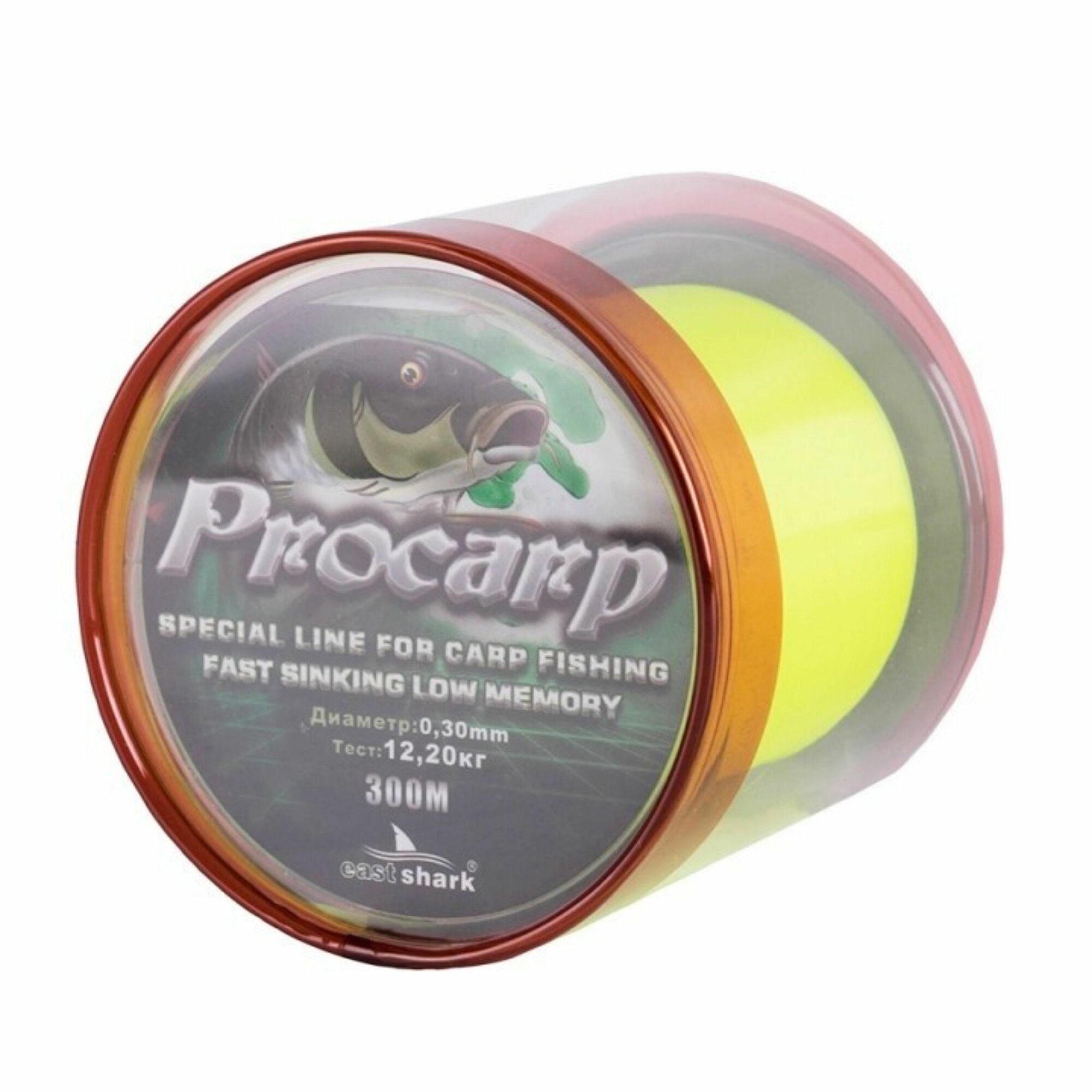 Леска монофильная EastShark Procarp 0.25мм, 300м, желтая, быстротонущая, мягкая, без памяти