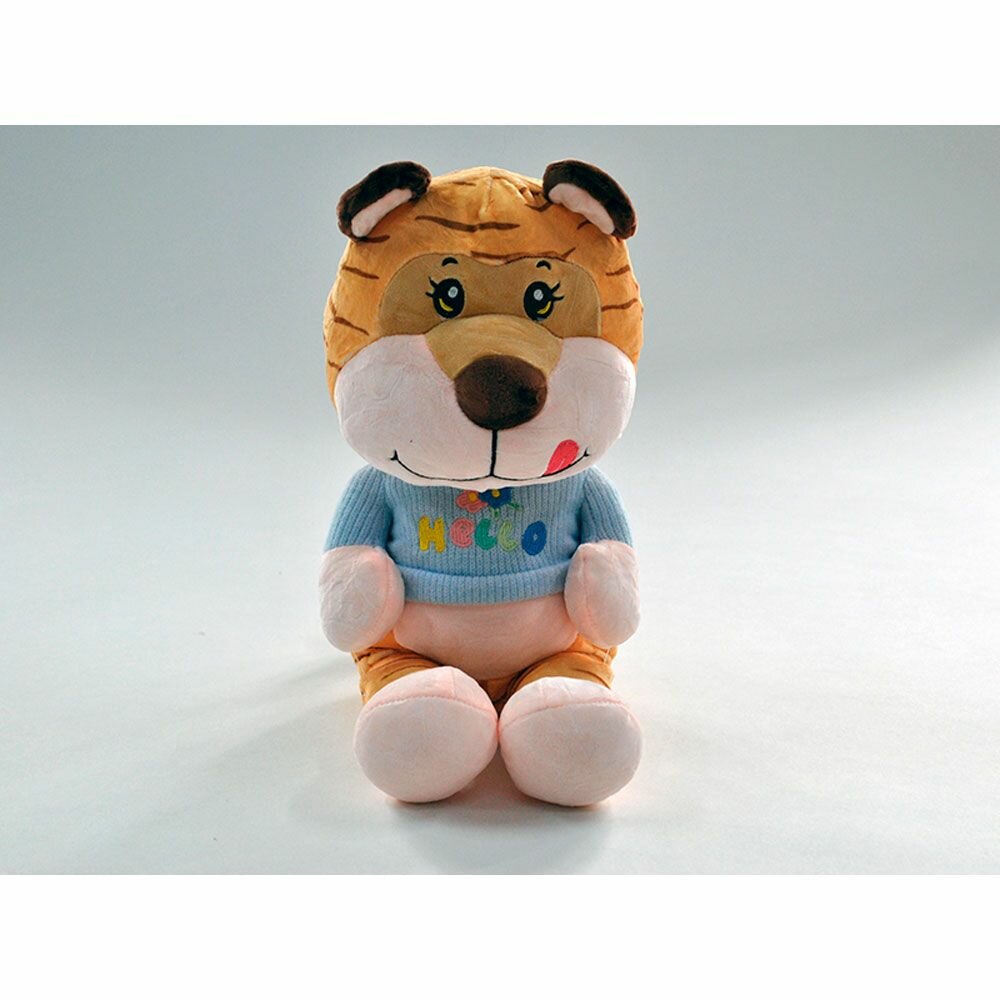 Мягкая игрушка "Тигр в кофте с висячими лапами и вышивкой Hello" 33 см TASHATOYS