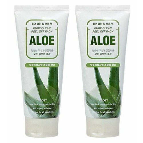 Jigott Маска-пленка для лица Aloe Pure Clean Peel Off Pack, с экстрактом алое, 180 мл, 2 штуки/ jigott маска плёнка для лица на основе экстракта алоэ aloe pure clean peel off pack