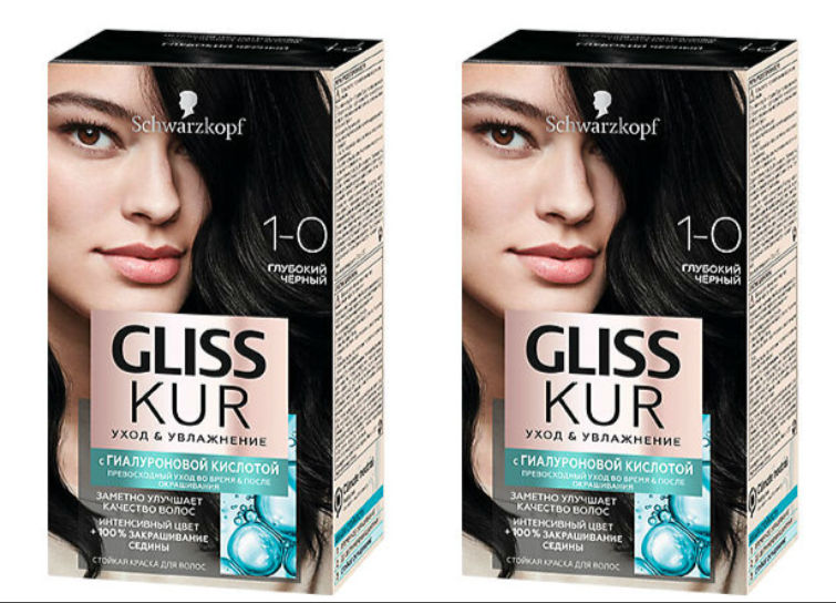 Краска для волос Gliss Kur, Уход и Увлажнение, тон 1-0 Глубокий чёрный, 150 мл, 2 уп