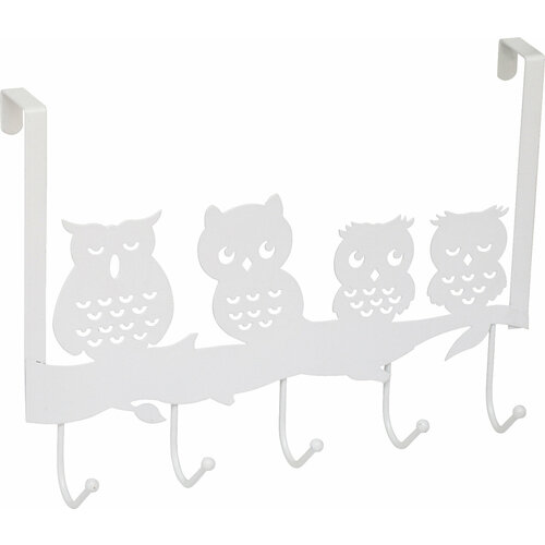 Вешалка AXENTIA с 5-ю крючками наддверная, белая с дизаном совы, 38,3 x 27,5 x 11 см.