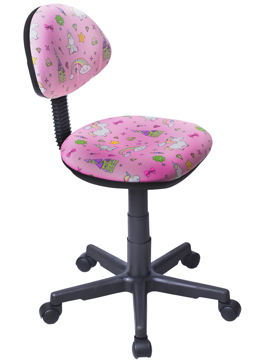фото Детское компьютерное кресло Логика KiD'S №21 единорожки, без подлокотников, PL 540, розовый, черный, 79,5х52,5х59х см