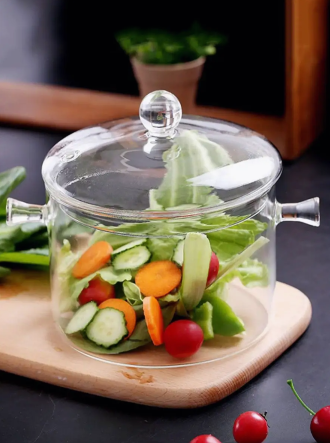 фото Стеклянная кастрюля с крышкой / Кастрюля стеклянная жаропрочная 1,5 л