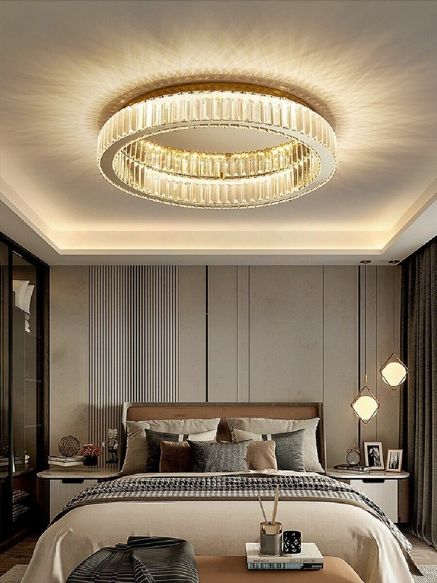 Люстра потолочная светодиодная LED диммируемая Sofitroom Подвесной светильник золото с пультом ДУ