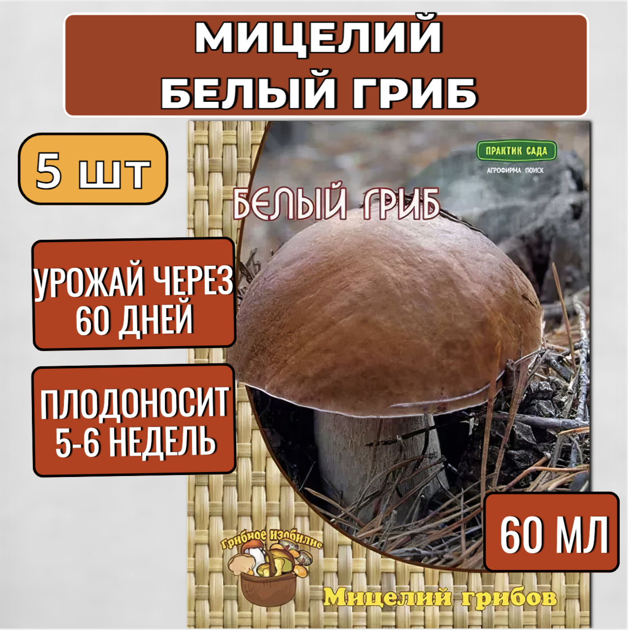 Мицелий грибов ПОИСК Белый гриб 60 мл