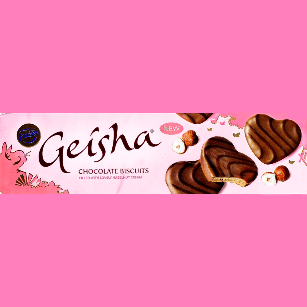Печенье в шоколадной глазури Fazer Geisha с ореховым кремом в форме сердца 100 г (Из Финляндии) в подарочной упаковке