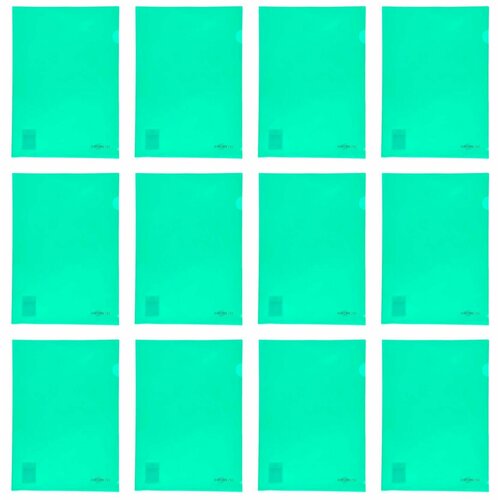 InФормат Папка-уголок пластиковая А4 прозрачная, зеленая, 1 отделение, 180 мкм, 12 шт