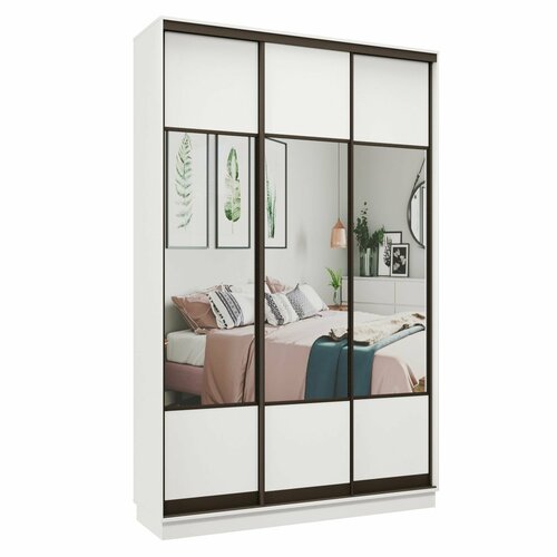 Шкаф-купе Лофт/Классика белый с зеркалами, ЛДСП, С полками, штангой, для дома, дачи, спальни, гостиной, прихожей, 1800х2400х600, мебельный РАЙ