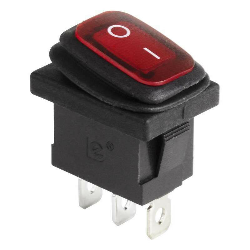 REXANT 36-2175 Выключатель клавишный 250V 6А (3с) ON-OFF красный с подсв Mini влагозащита