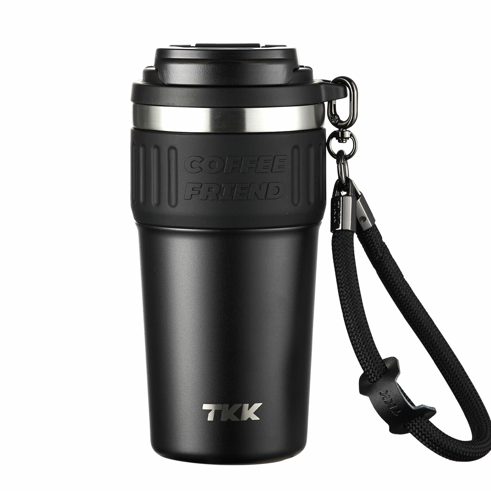 Термокружка автомобильная термостакан туристический для чая и кофе термос TKK Premium из нержавеющей стали, 630 мл, чёрный
