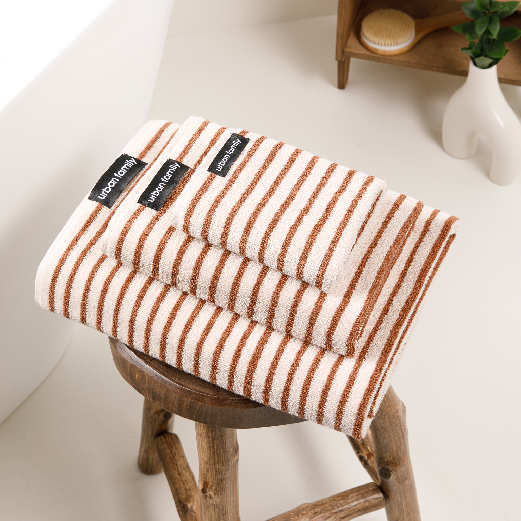 фото Набор полотенец махровых TM Urban Family 30*60, 50*90, 70*140см полоса розовый/бордовый, полотенце махровое, полотенце банное, набор полотенец подарочный