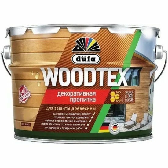 Пропитка декоративная Dufa Woodtex алкидная для защиты древесины бесцветная 9 л.