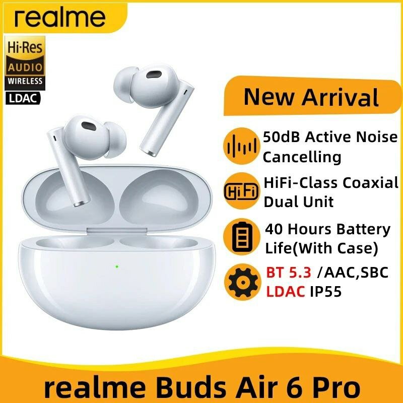 Беспроводные наушники Realme Buds Air 6 Pro - LDAC, Hi-Res Белый - Оригинал, Новые