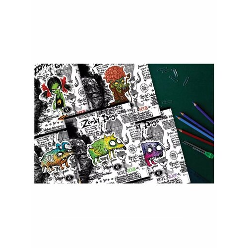 Тетради А5, 48 л, клетка, конгрев, Зомбаки 5 видов 15 шт.