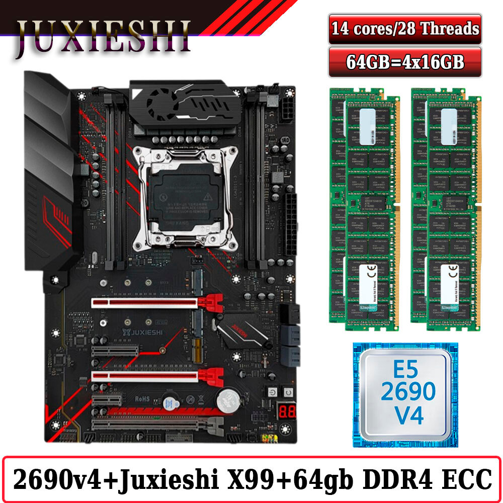 Комплект материнская плата Juxieshi X99-MR9A PRO + Xeon 2690V4 + 64GB DDR4 ECC