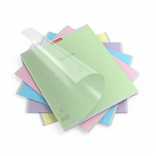 Тетрадь обложка пластик, 12 л. линия, Erich Krause, CoverPro (микс в спайке), 56339, 10 штук