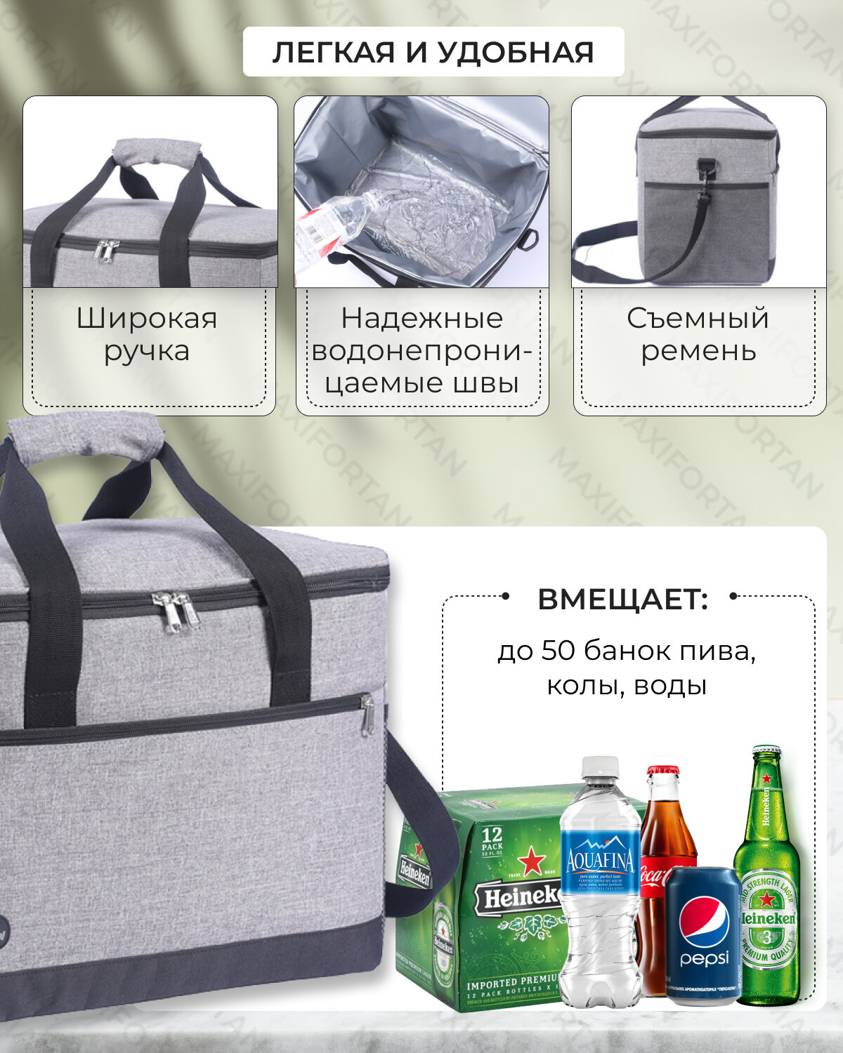 Сумка-холодильник (термосумка) 30 л (31х40х26 см) цвет серый/черный (MAXIFORTAN) — фото 1