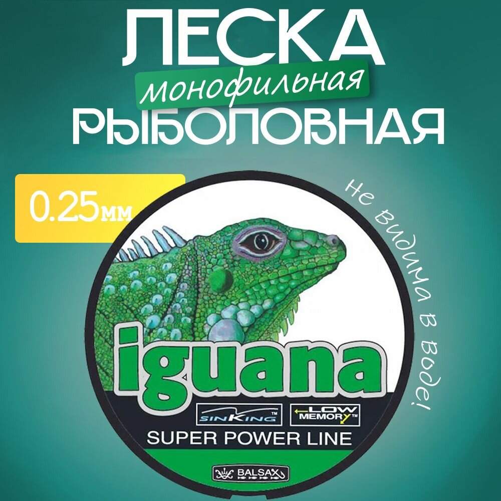 Универсальная монофильная леска IGUANA 0.25мм/100м для летней и зимней рыбалки