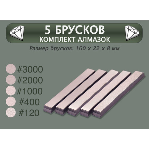 Набор из 5 алмазных брусков для заточки стандарта Apex #120, #400, #1000, #2000, #3000 грит