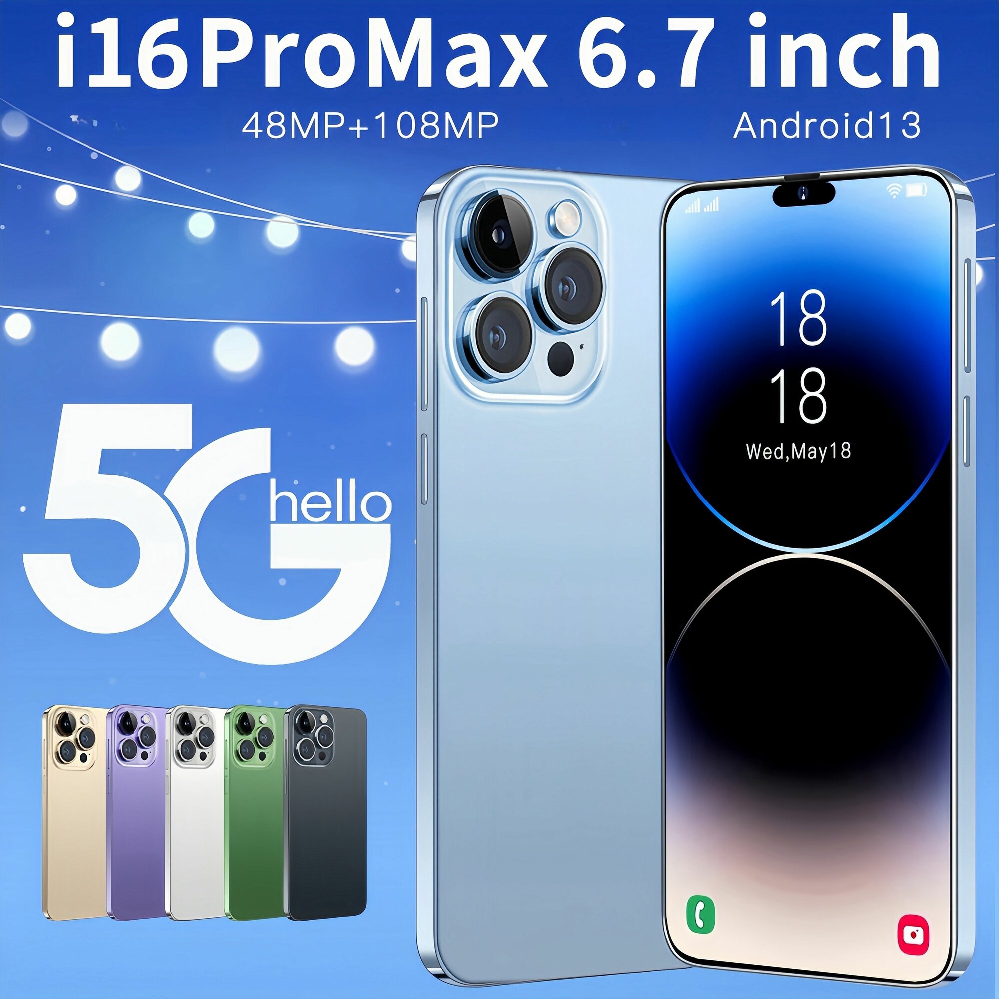 Смартфон i16фиолетовый 6+128 ГБ, Русская версия по индивидуальному заказу — фото 1