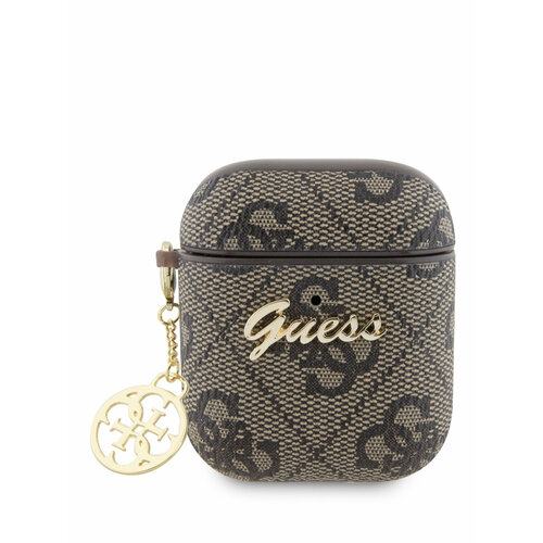 Guess для Airpods 1/2 чехол PU leather 4G with metal logo and Charm Brown коричневый, brown