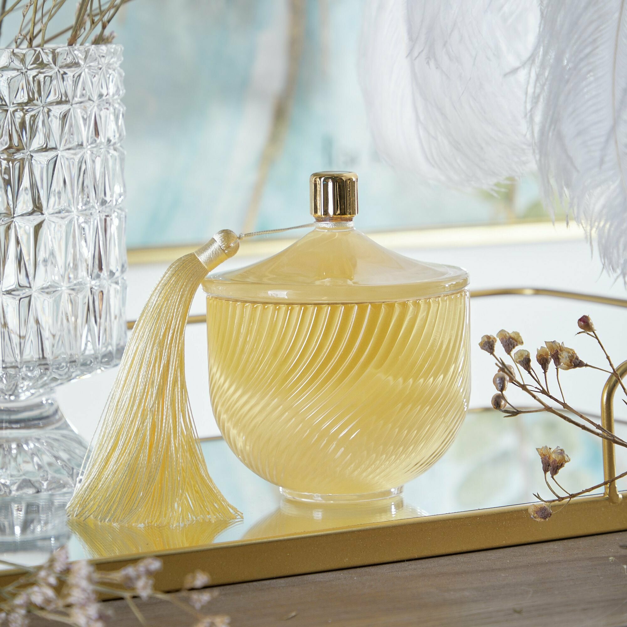 69 007 Шкатулка 11х11х13см  Стекло  полиэстер  желтый  Glasar