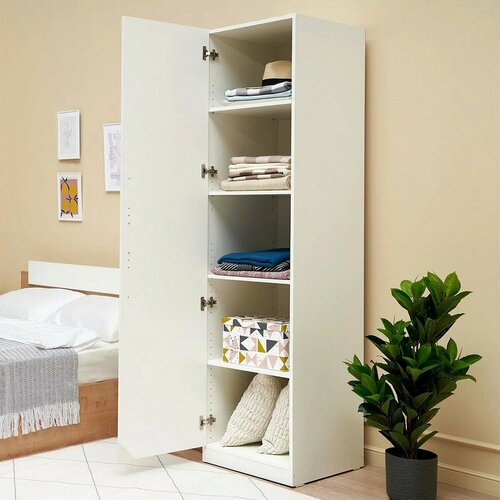 HESBY Шкаф одностворчатый Лотос с регулируемыми полками для белья и документов 1995х50x54 см белый 12842₽