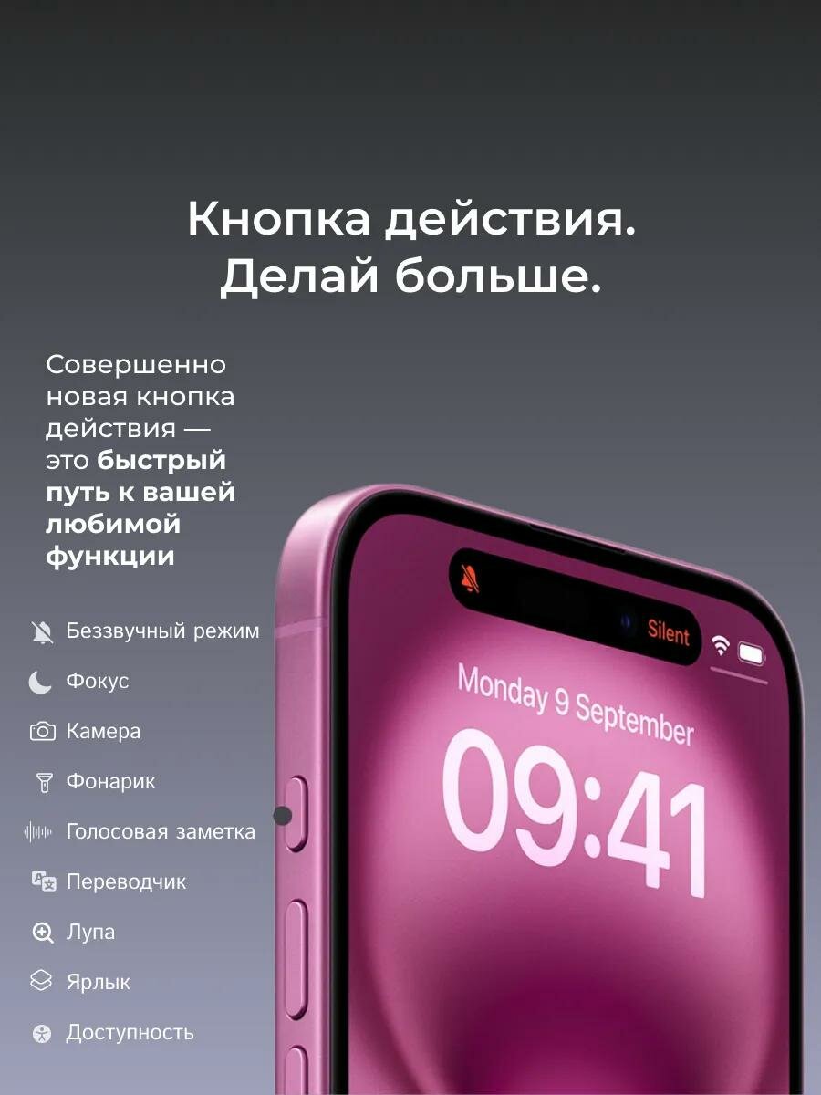 Смартфон Apple iPhone 16 128GB, Black (Черный) Sim+ESim 2024 — фото 1