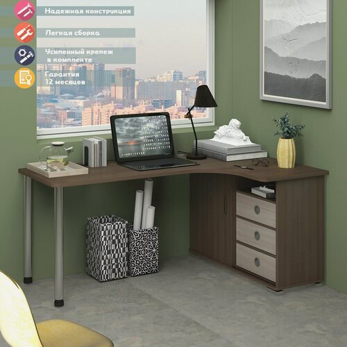 Изображение товара Стол компьютерный Мэрдэс СР-185СМ шкш-прав Шамони-Ч/Карамель/Шамони-Ч, с ящиками, угловой