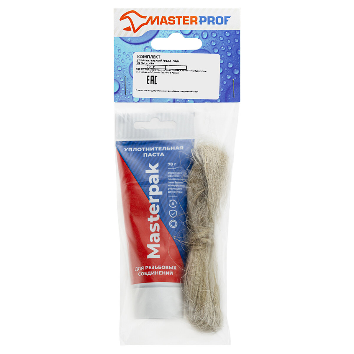 Комплект для герметизации Masterpak паста уплотнительная 70 г + лен туба