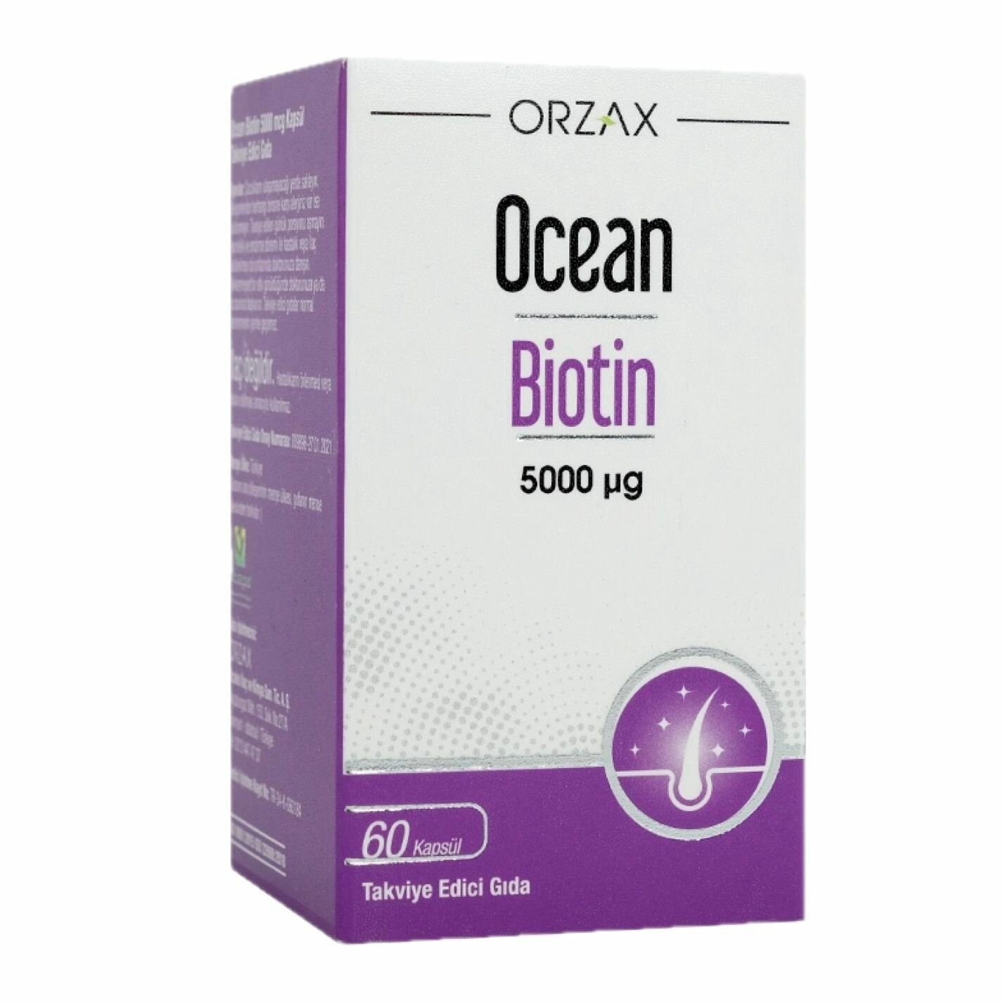 ORZAX Для волос ногтей и кожи. Биотин, капсулы 5000 мкг, 60 капсул. Турция